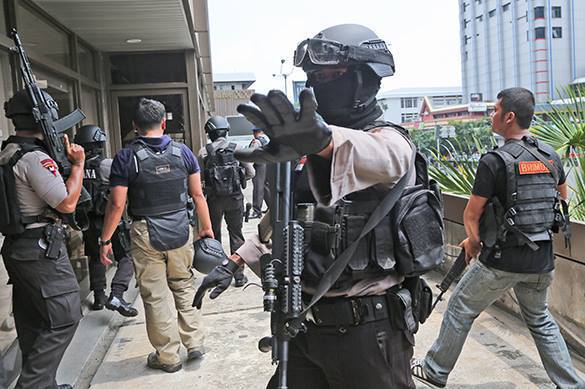 Terrorists stage series of explosions in Jakarta, Indonesia. Jakarta explosions