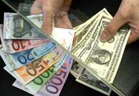 Euro starts week up against U.S. dollar