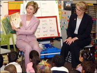 Laura Bush reads 'Kitten's First Full Moon' to children in Colombia