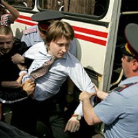 Russian police detains gay rights activists holding demonstration in downtown Moscow