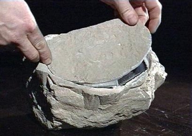 Radio transmitter hidden in a rock that was supposedly used by 4 British diplomats