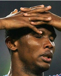 Eto'o was injured as he took a shot just two minutes after
