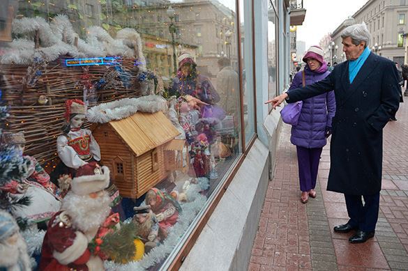 John Kerry spends 0 at Moscow gift shop on matryoshkas and amber rings. John Kerry on Old Arbat