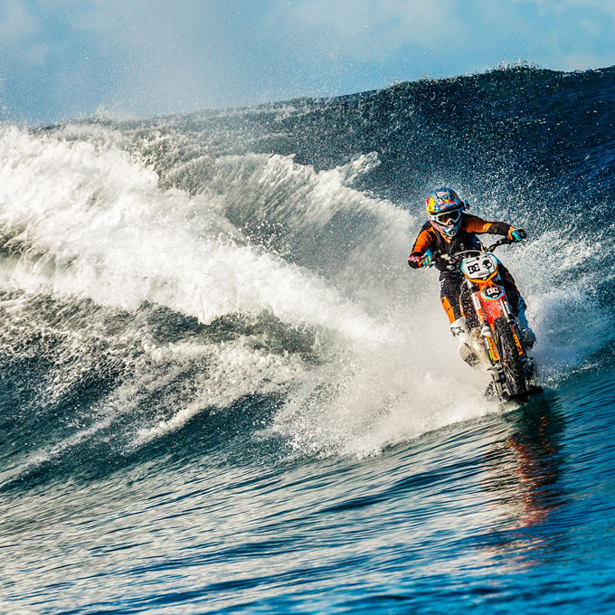 Riding a bike on waves