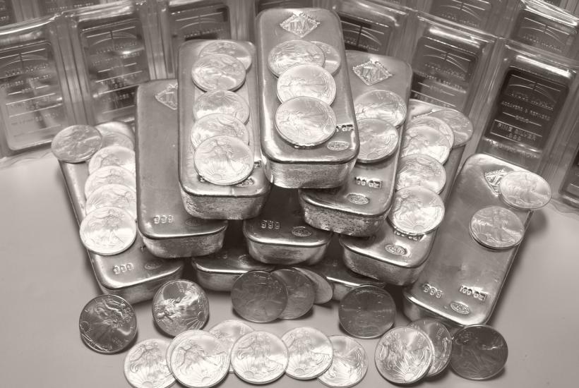 Silver bars and coins