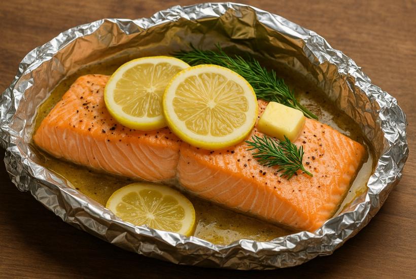 Salmon baked with lemon