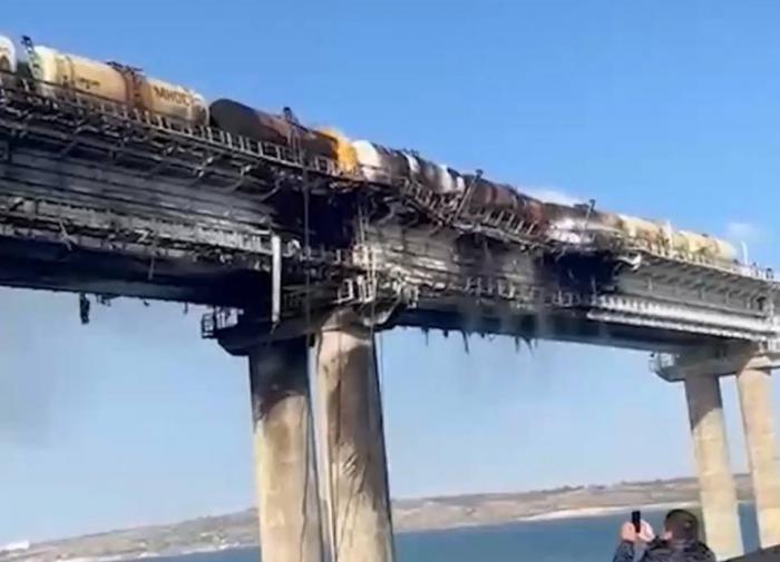 Crimea Bridge exploded: Massive fire starts, two road sections collapse