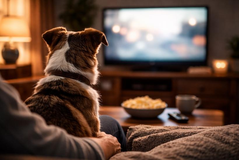 A dog watching TV