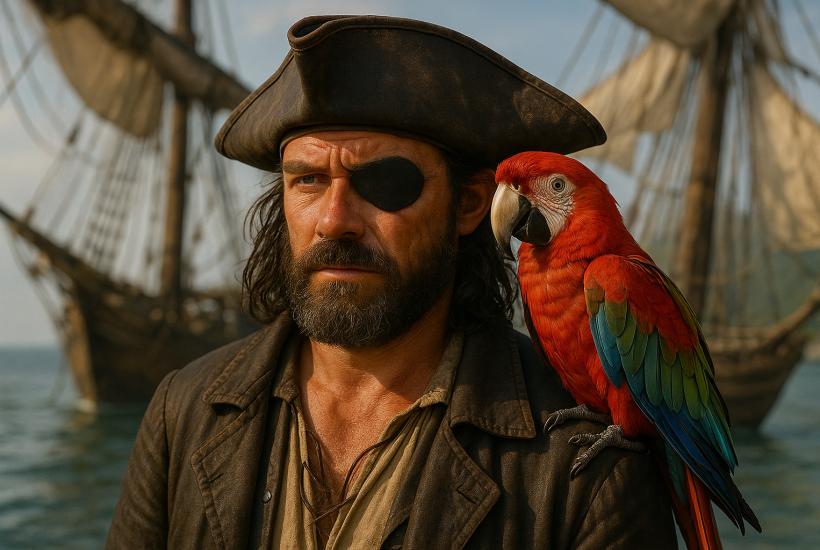 Пират и попугай на палубе